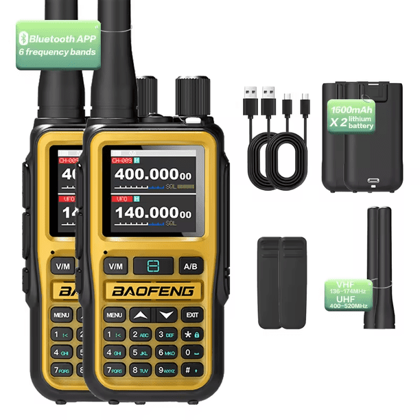 Baofeng UV 5R Mini Ham Radio Multi-Bandas Walkie Talkies Programación inalámbrica 999CH Banda de aire Radio de dos vías NOAA Policía que recibe naranja(2pcs)