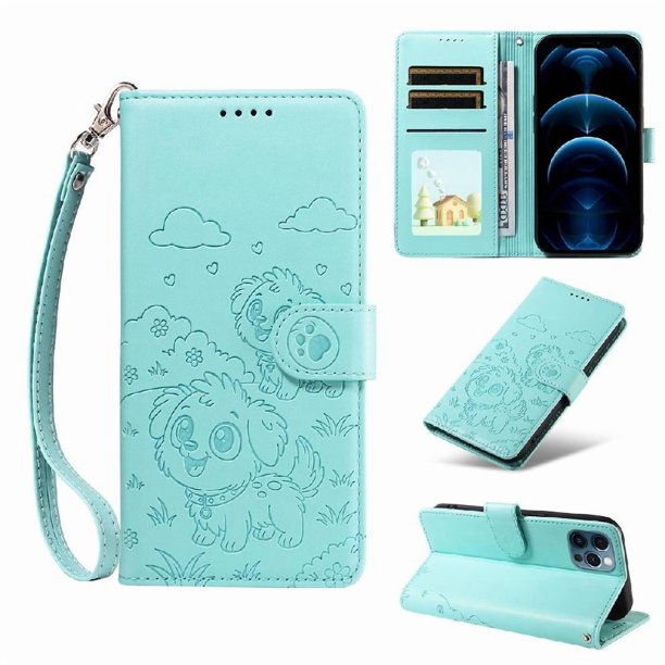 Funda Billetera FOXDOCK Compatible con iPhone 12 , Diseño Perrito Tierno, Ranuras para Tarjetas y Soporte Plegable
