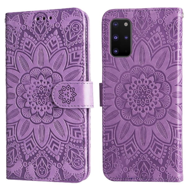 Funda tipo cartera FOXDOCK para Samsung Galaxy S20 Plus , diseño girasol en relieve, cuero PU, cierre magnético, soporte y tarjetero
