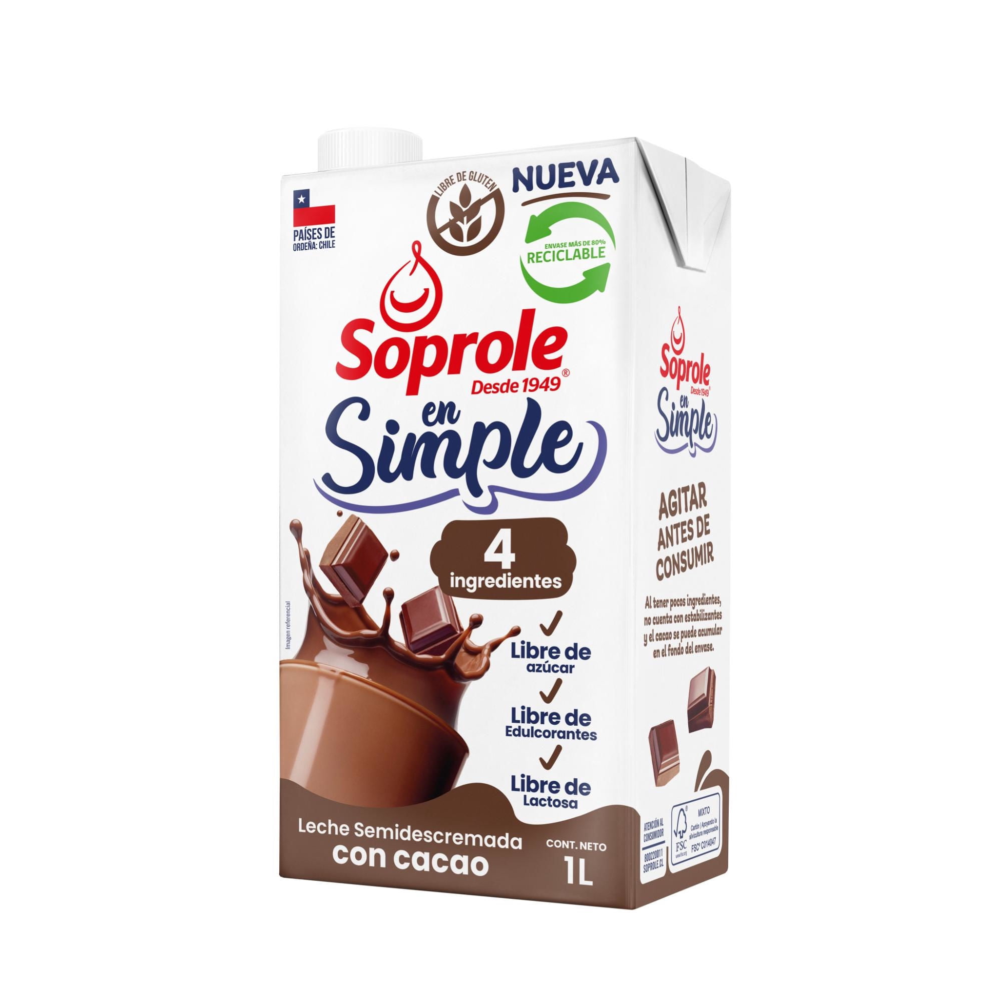 Leche En Simple 4 Ingredientes Chocolate 1 L Soprole