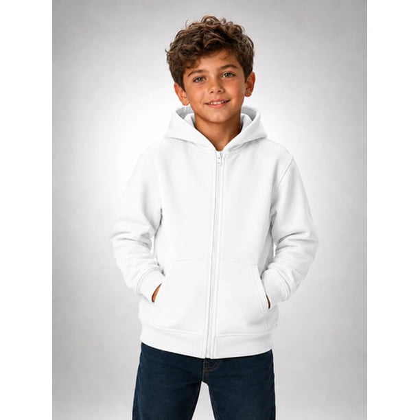 Poleron Con Cierre De Niños 340g Canguro Basico 70/30 Casual 6 Blanco Lisa