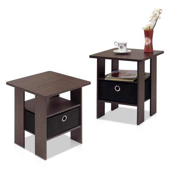 Mesa auxiliar Furinno Andrey, juego de 2 unidades con cajón para papelera, color marrón oscuro