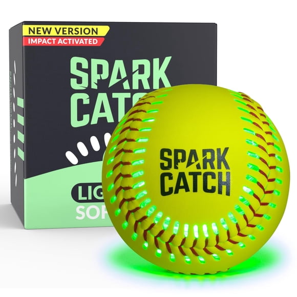 Softbol SPARK CATCH brillante, neón verde, que se ilumina en la oscuridad