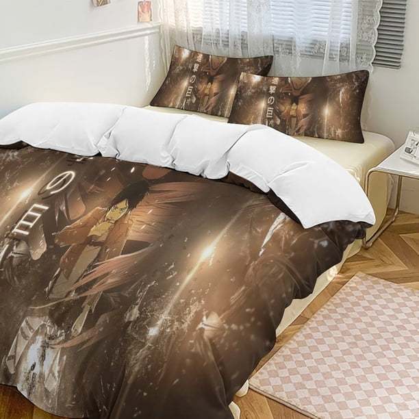 Attack On Titan Quilt Set Thicken Soft 3 Pieces Bedding Set All Season Duvet Cove with 2 Pillowcases for Adult Women Girls Teens Home Room Decor