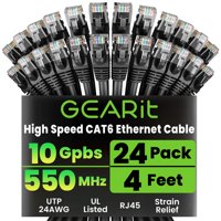 Cable Ethernet Gearit Cat 6, 4 Pies, 24 Unidades, 10 Gbps, Rj45, Negro