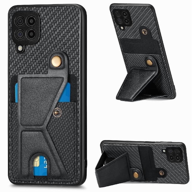 Funda Resistente para Samsung Galaxy A22 4G con Tarjetero y Soporte, Diseño Magnético Negro