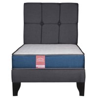 Colbox - Cama Europea America-Azul + Respaldo Atenas 1 Pl Tela Gris
