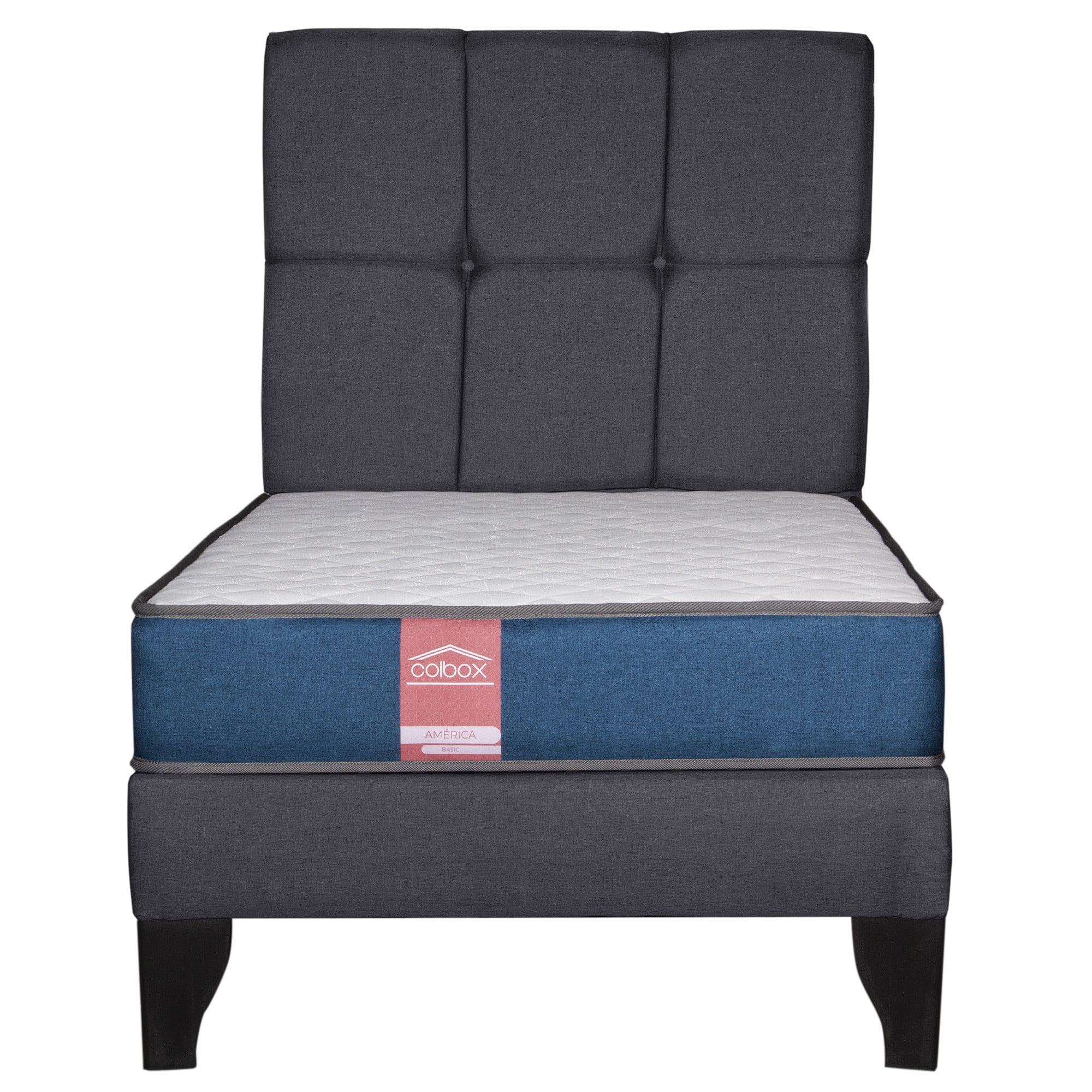 Colbox - Cama Europea America-azul + Respaldo Atenas 1 Pl Tela Gris