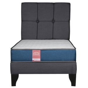Colbox - Cama Europea America-Azul + Respaldo Atenas 1.5 Pl Tela Gris