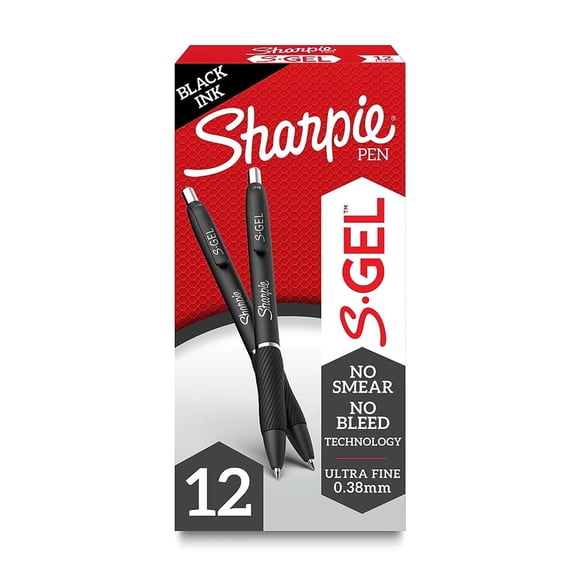 Bolígrafos de gel Sharpie S-Gel Ultra Fine Point negros, 12 unidades