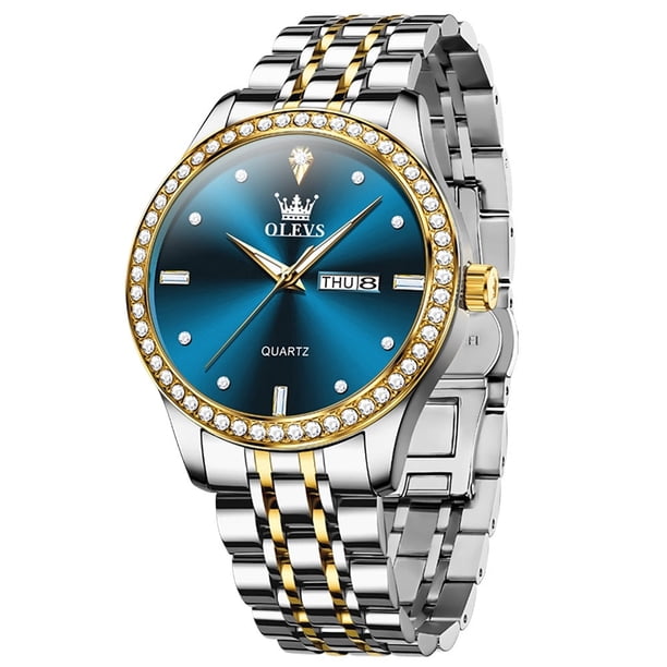 Reloj de Lujo para Hombre Diseño Clásico y Esfera Azul Real Acero Inoxidable Movimiento de Cuarzo para uso diario