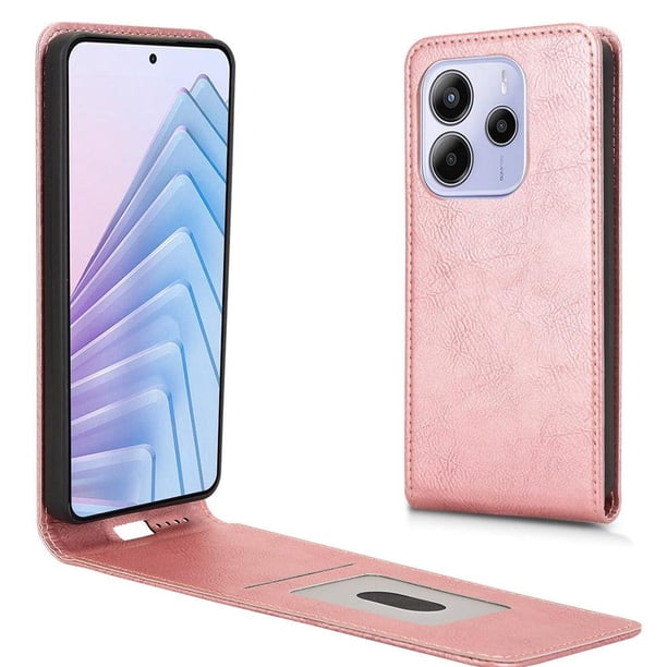 Funda tipo folio para Xiaomi Redmi Note 14 4G con soporte magnético y protección para la cámara Oro rosa