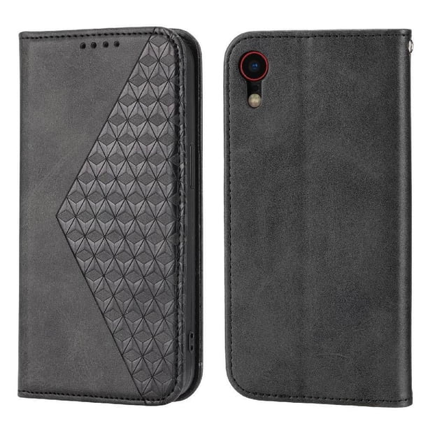 Funda Flip FOXDOCK para iPhone XR , Estilo Billetera con Diseño Rombo, Correa de Mano y Soporte, Uso Diario
