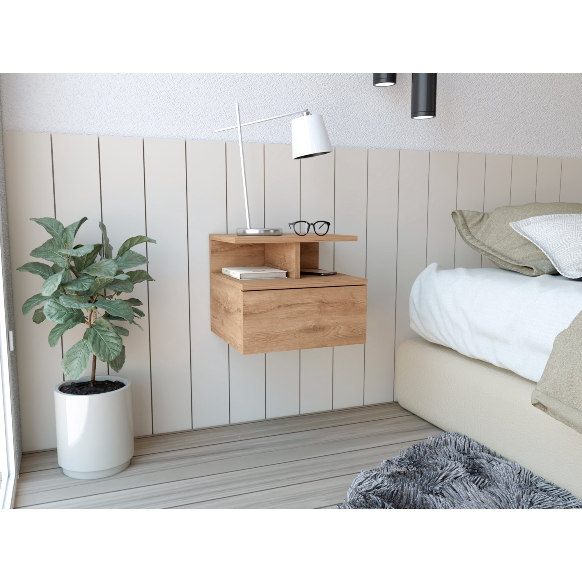 Tuhome - Velador Flotante Dreams 1 Cajón Macadamia 29x35x33 Cm