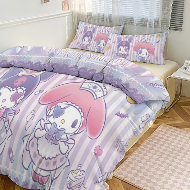 Kuromi Print Bedding Set Pattern Duvet Cove Set 3 Pieces 1 Quilt Cover And 2 Pillowcases for Women Men Teens