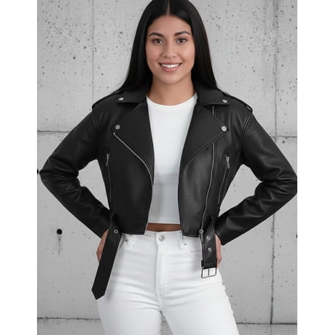 Genérico - Chaqueta Biker De Ecocuero Negra (Mujer)