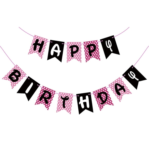 Banner De Cumpleaños Happy Birthday Color Rosa Y Negro