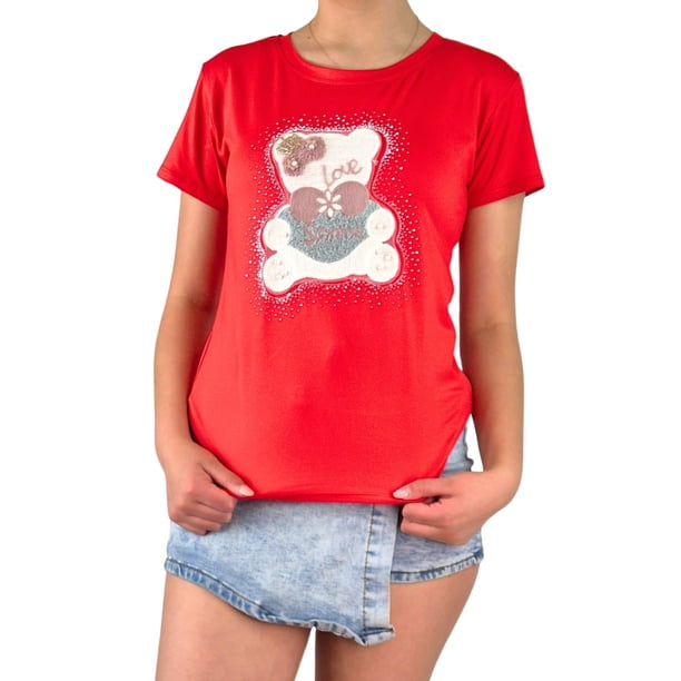 Polera Elasticada Mujer Manga Corta Osito Excelente Calidad 252