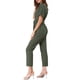 thumbnail image 4 of INSPIRE CHIC Mono de regreso a clases para mujer de manga corta con cuello, botones, cintura con lazo, algodón, cargo, talla M, verde, 4 of 7
