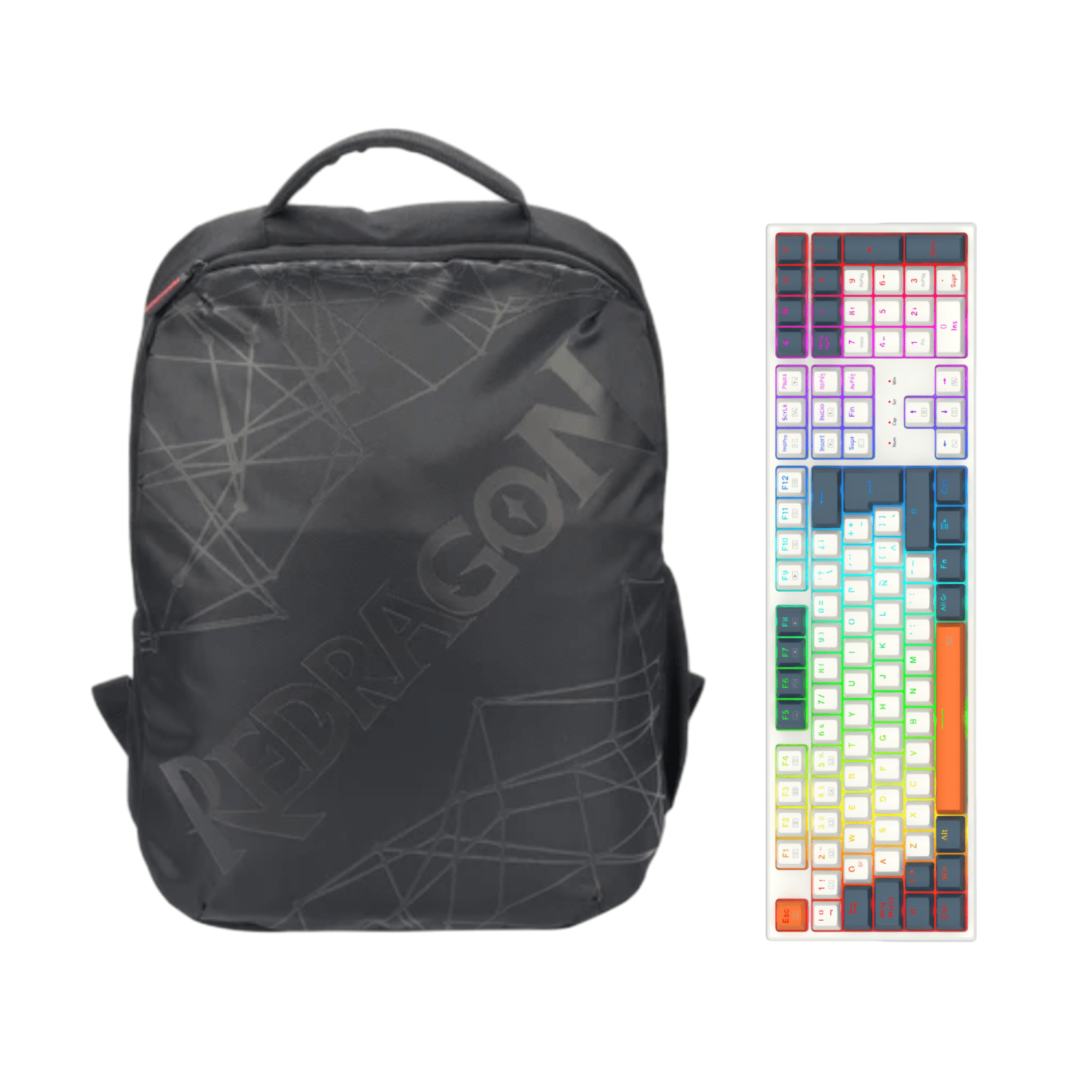 Pack Teclado Redragon Trundle K668wbo Español Blanco Con Mochila Aeneas Negra