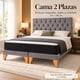 thumbnail image 2 of Cama europea Kumara 2 plazas con colchón y respaldo capitoné gris en felpa 150x190 cm, 2 of 5