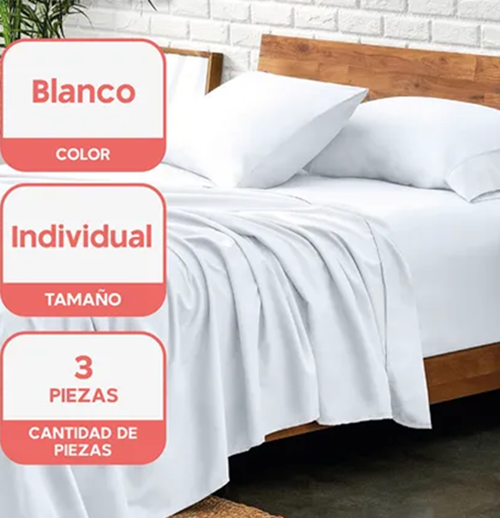 Genérico - Juego Sabanas 1 Plaza Homely 100 Gsm 4 Piezas Color Blanco