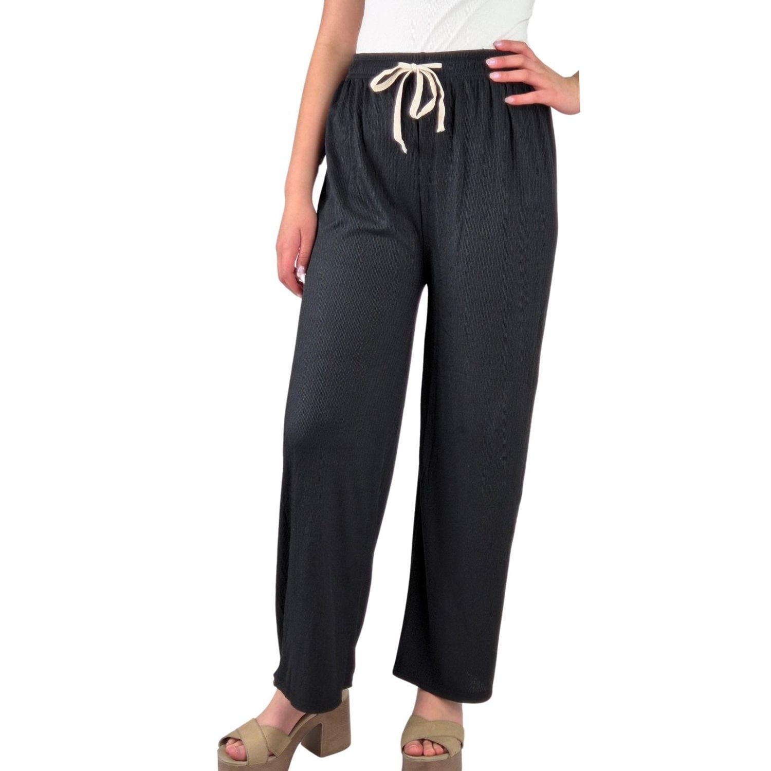 Likeshop - Pantalon Palazzo Acanalado Mujer Cintura Elasticada Verano Colores 369