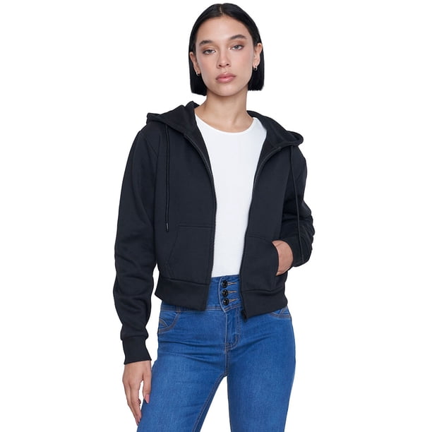 Polerón Mujer Crop Full Zipper Color Negro Corona