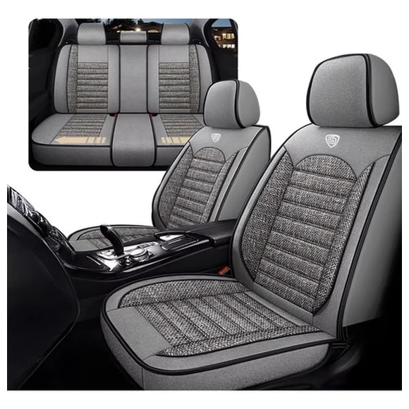 Funda Cubre Asiento Lino Pu Galanta Set 5 Asientos Luxury Gris