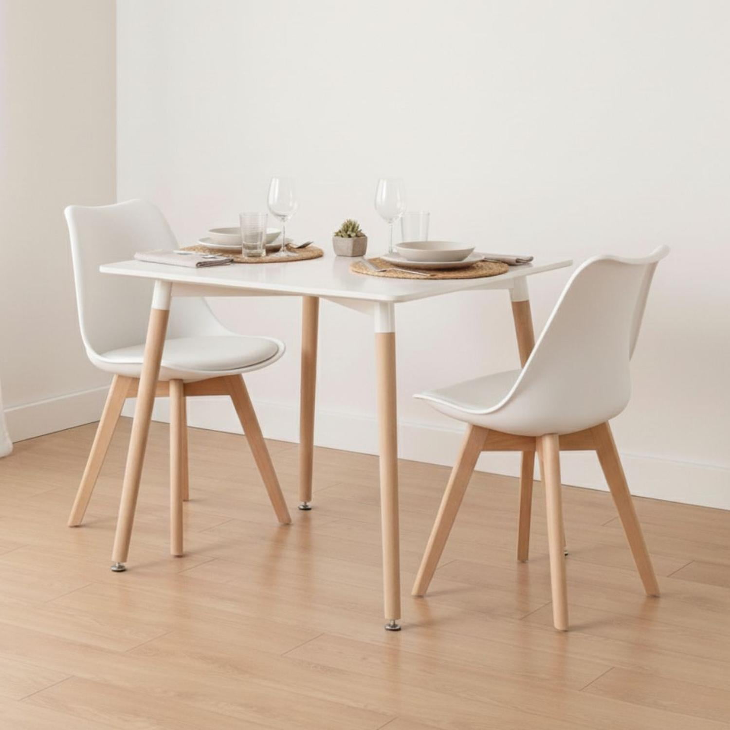Pandalino - Comedor Mesa Aroa Blanca 80x80 Cm + 2 Sillas Tulip Blanca