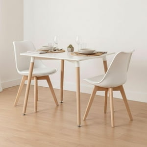 Pandalino - Comedor Mesa Aroa Blanca 80X80 Cm + 2 Sillas Tulip Blanca