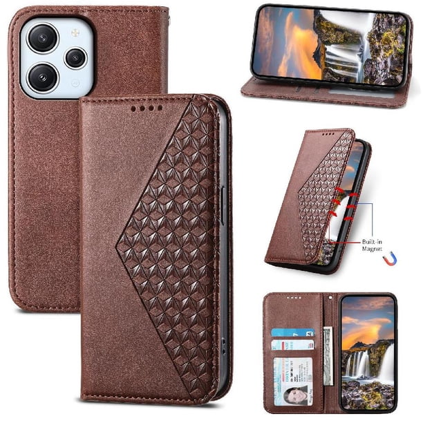 Funda Flip FOXDOCK para Xiaomi Redmi 12 , Estilo Billetera con Diseño Rombo, Correa de Mano y Soporte, Uso Diario