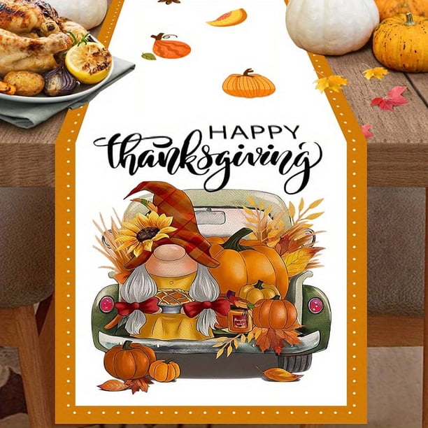 1pc Thanksgiving Table Runner, Buffalo Plaid Pumpkin Dwarf Sunflower Kitchen Dining Decoration, Vintage Seasonal Fall Harvest Farmhouse Table Runner, Tea Table Cabinet Cover Cloth, Gift, Holiday Decor