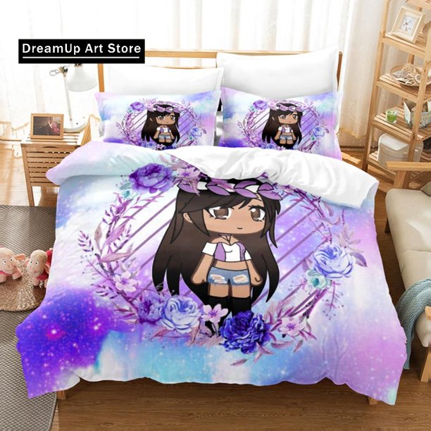 x1261 Bed Sheets Anime Kawaii Gacha Girl Bedding Set Boys Girls Twin Full Size Duvet Cover Pillowcase Bed Adult Bedroom 3-Piece Bedding Set (1 Duvet Cover + 2 Pillow Shams) nj1261