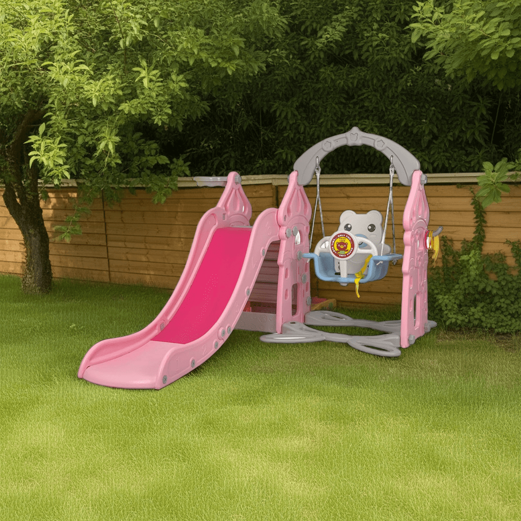 Igpro - Resbalín 5 En 1 Columpio, Aro De Baloncesto, Bodega Y Anillo Juego Rosado