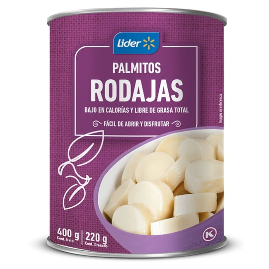 Palmitos En Rodajas Lata Drenado 220 g - Neto 400 g Lider