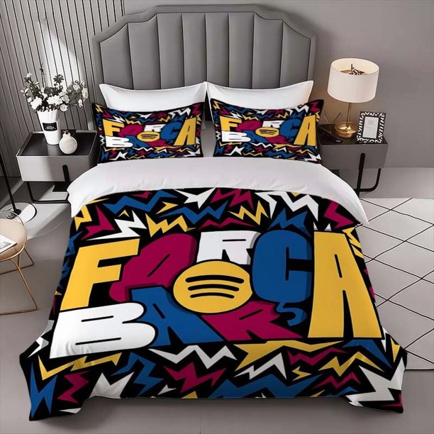 Barcelona Cheer Design Bedding Set | Comfortable Polyester Duvet Cover and 2 Pillowcases Ideal for All Seasons Perfect Gift for Family and Friends