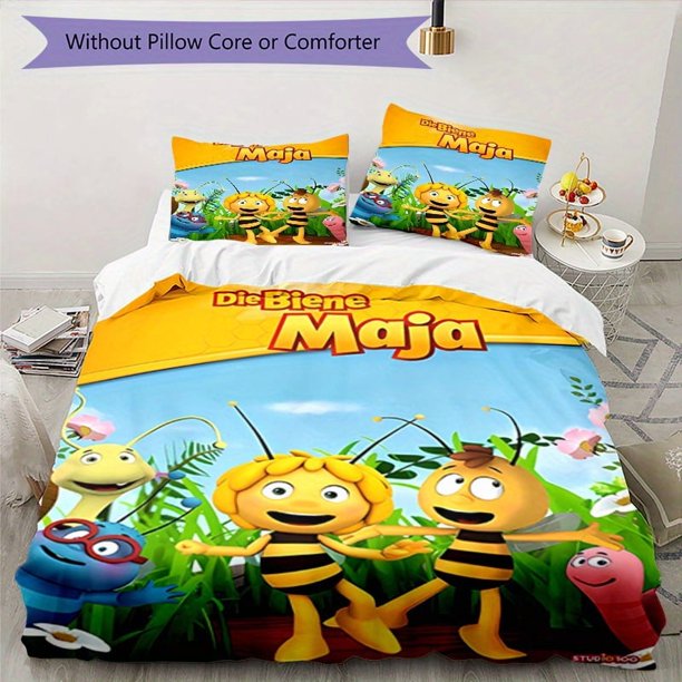 Maya-Inspired 3pcs Bedding Set - Includes 1 Cover & 2 Pillowcases, Breathable Polyester, Machine Washable - Perfect for All Seasons S822, Cartoon Theme, Zipper Closure, Digital Print, Allseason Comfor