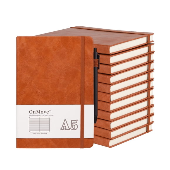 Cuaderno OnMove A5 de 160 páginas, cuero marrón, pack de 12