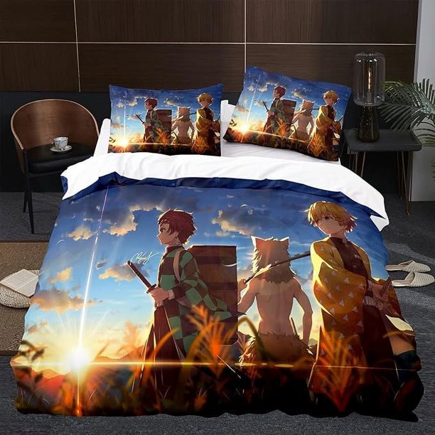 Demon _ Slayer Demonlayer Bedding Set Sheet Set for Kids Adults,All Season Lightweight