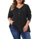 thumbnail image 1 of Agnes Orinda Conjuntos de Halloween para Mujeres Tallas Grandes Cuello en V Henley de Canalé con Botones Decorativos Manga Larga Camisa Peplum Acampanada Blusas de Punto Casual 1X Negro, 1 of 6