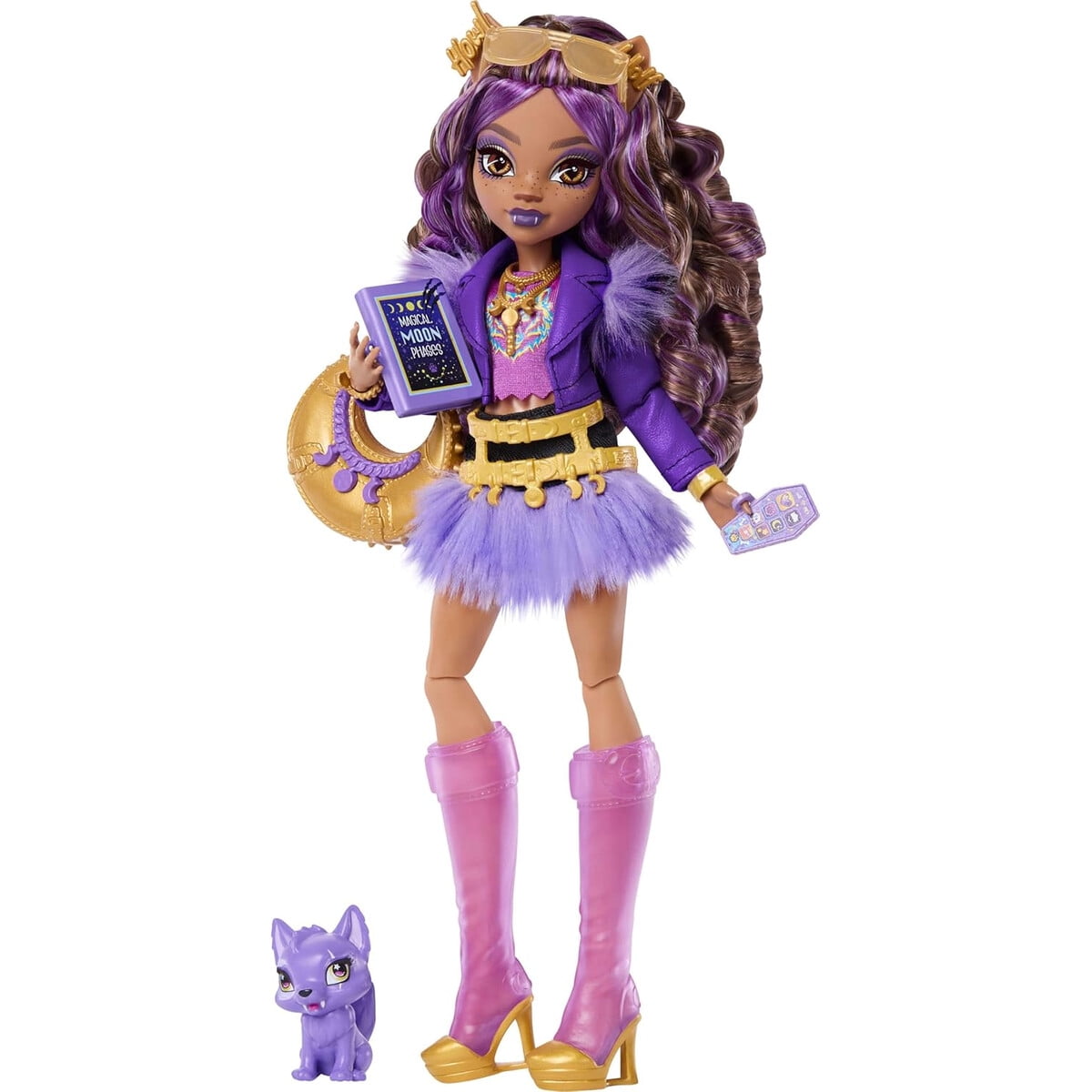 Muñeca Monster High Clawdeen Wolf Chaqueta Morada Accesorios