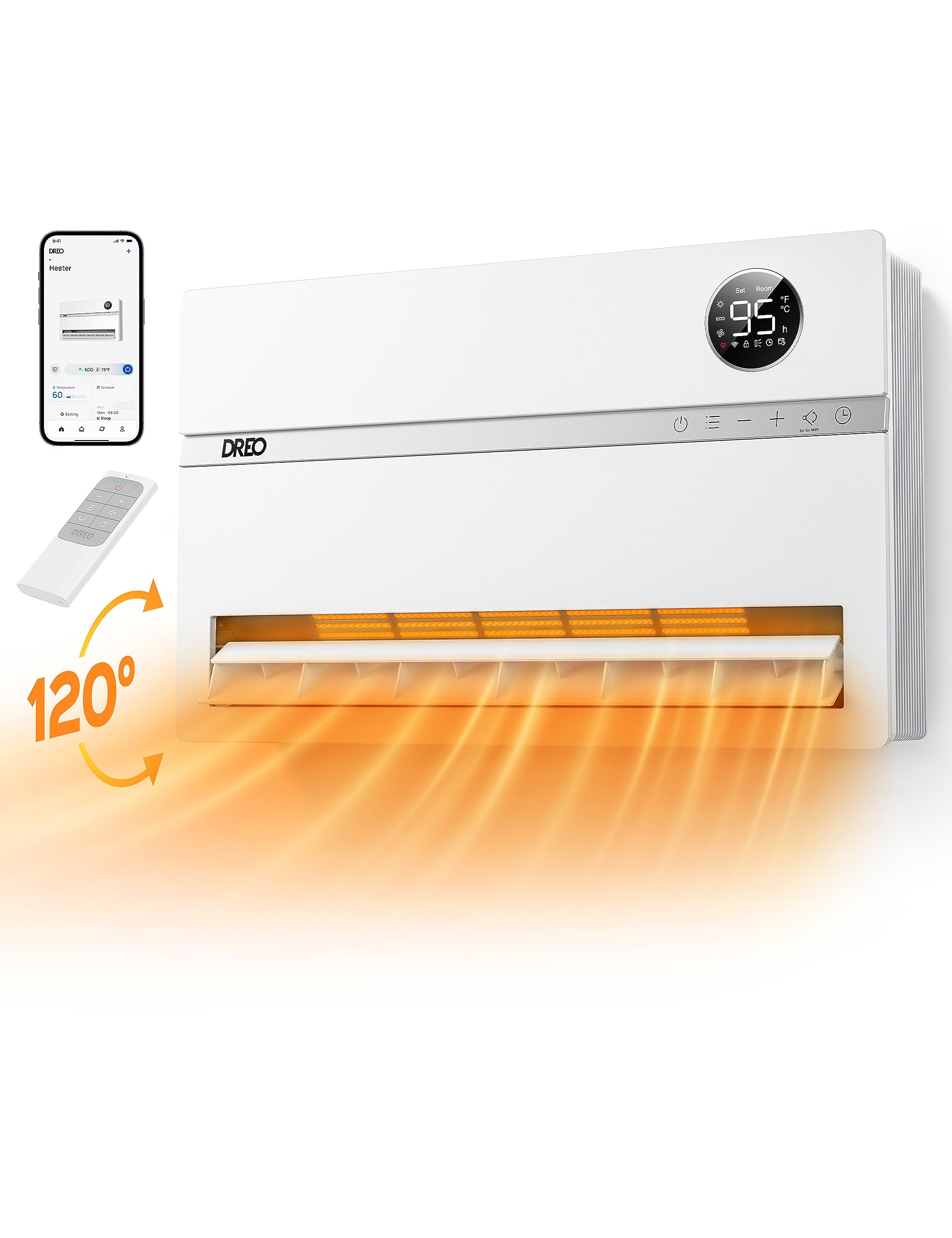 Calentador De Pared Dreo Smart 1500 W Con Control Remoto Y Temporizador Wh719S