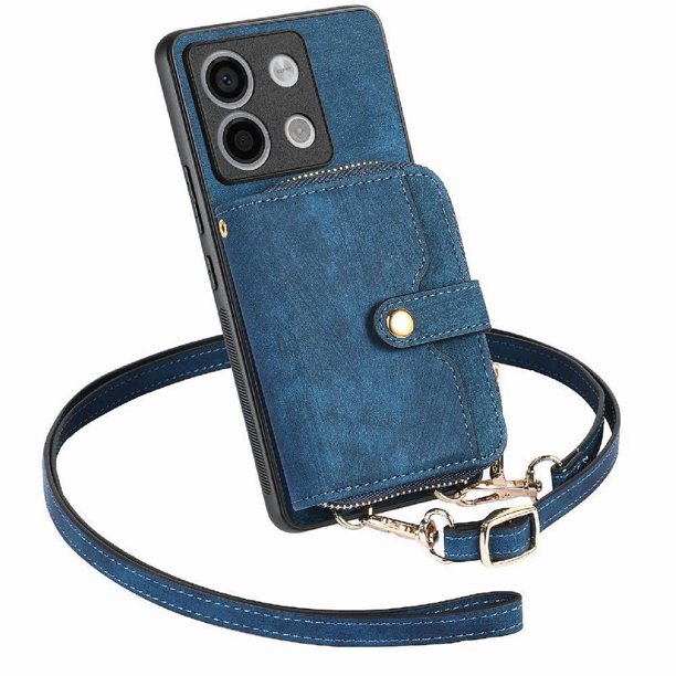 Funda Tipo Cartera con Correa Cruzada para Xiaomi Redmi Note 13 Pro 5G Protección Contra Golpes Azul