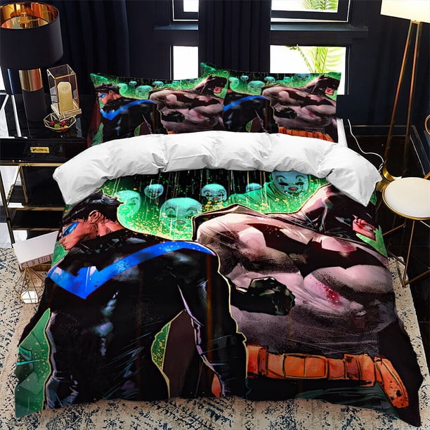 Batman Printed Quilt Duvet Cover Pillowcase Included Bedding Set3-Piece Bedding Set (1 Duvet Cover + 2 Pillow Shams)