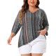 thumbnail image 1 of Agnes Orinda Camisetas de Mujer Tallas Grandes Cuello en V Manga 3/4 Camiseta de Punto Rayas Blusas Boho 3X Verde, 1 of 5