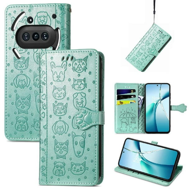 Funda Cartera FOXDOCK para Nothing Phone 3A , Flip PU con Relieve de Gatos y Perros, Tarjetero y Soporte