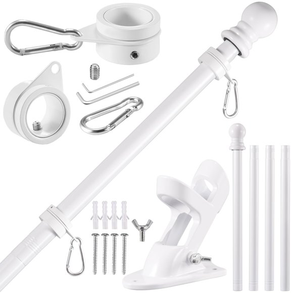 Kit de Poste de Bandera BONWIN 1" Acero Inoxidable 5 pies Blanco Montaje en Pared