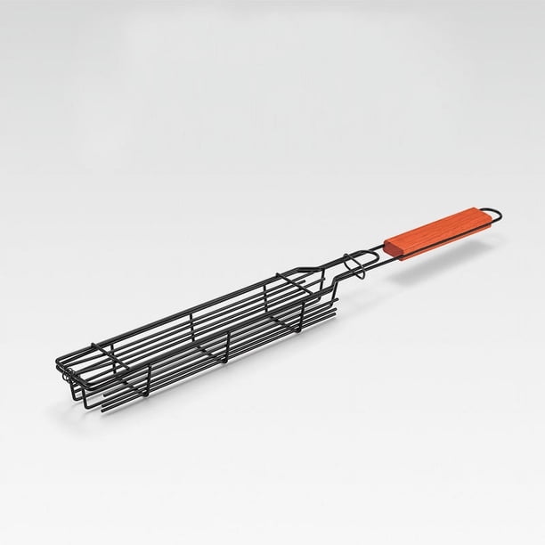 1pc BBQ Grill With Wooden Handle, Barbecue Grilling Basket, Steak Kebabs/Sausage/Hot Dog Grilling Basket, BBQ Accessory