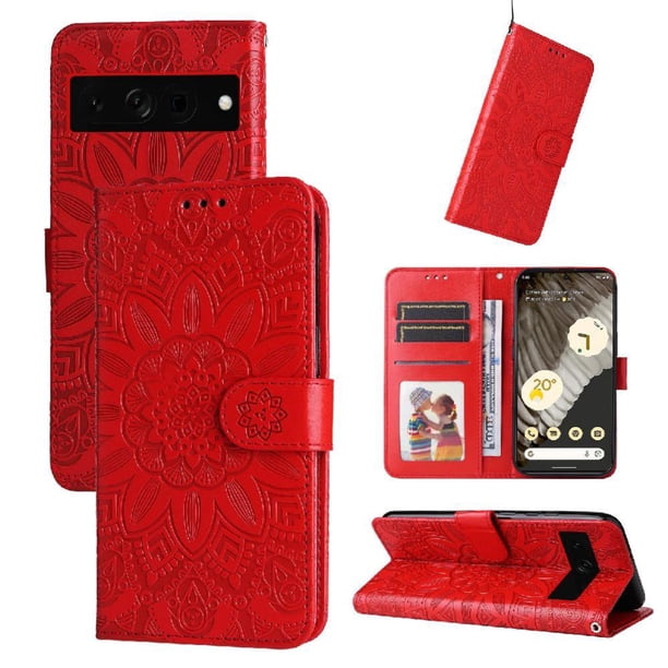 Funda tipo cartera FOXDOCK para Google Pixel 7 Pro , diseño girasol en relieve, cuero PU, cierre magnético, soporte y tarjetero